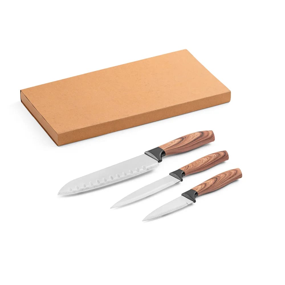 BAHARAT. Conjunto de 3 facas de cozinha com lâmina em aço inox e cabo ergonômico
