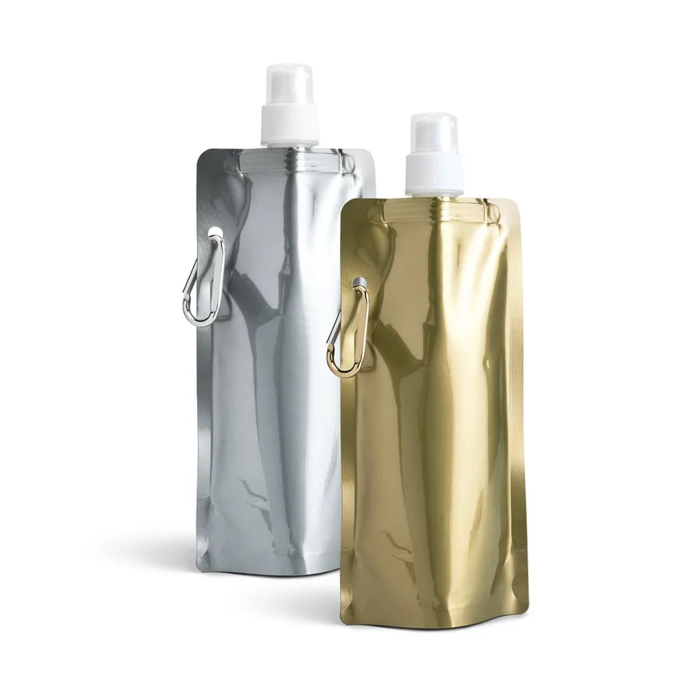 GILDED. Squeeze dobrável em PE com bico de sistema "push-pull" e acabamento metalizado (460 mL)